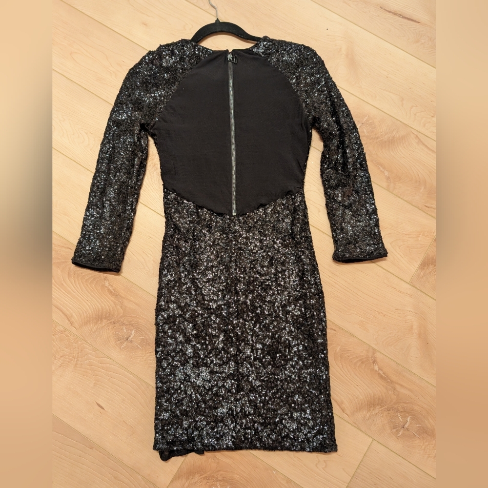 Alice + Olivia Black Sequin Long Sleeve Bodycon Dress - Picture 4 of 5